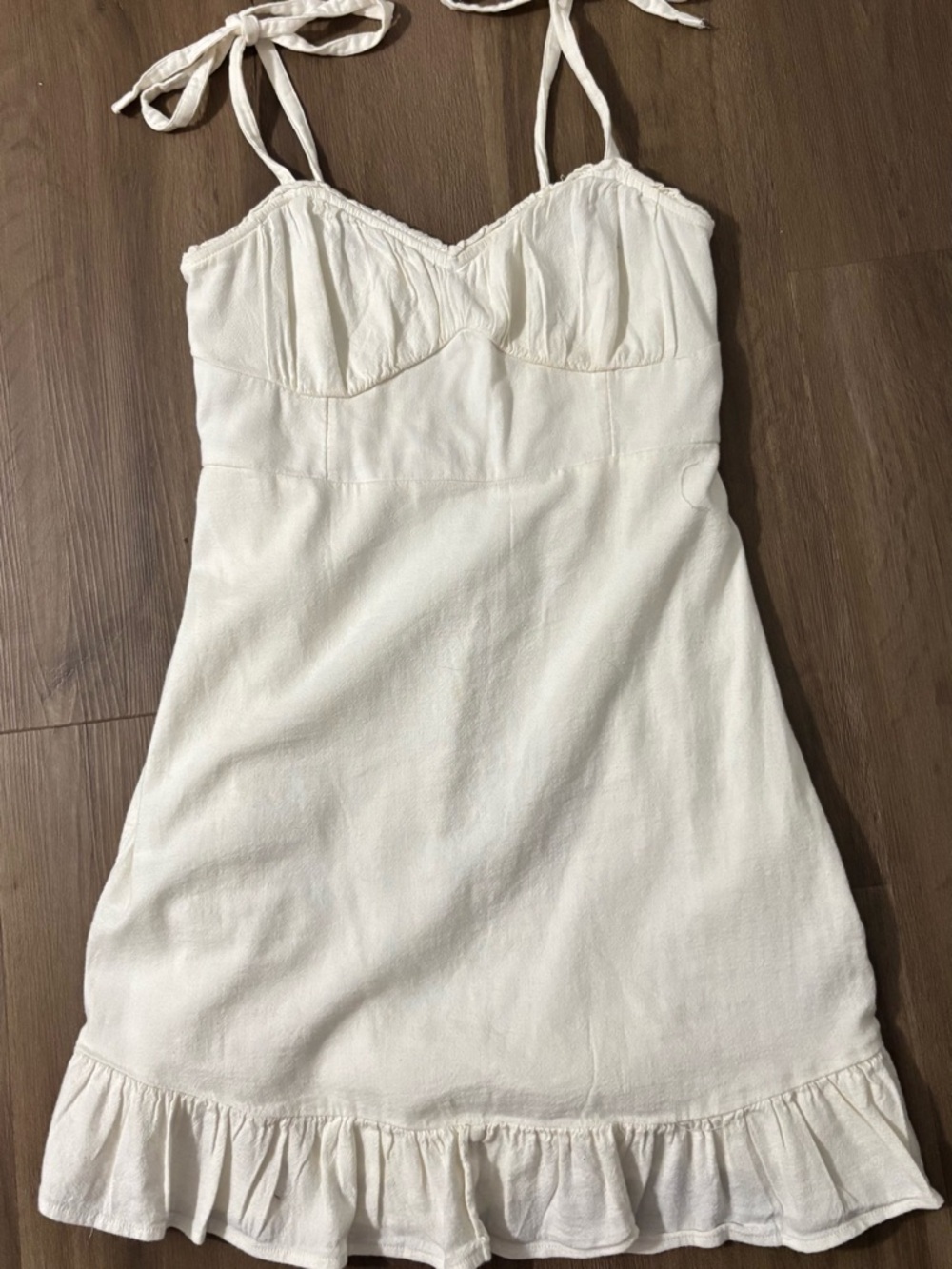 Hollister Off-White Tie-Shoulder Ruffle Sundress